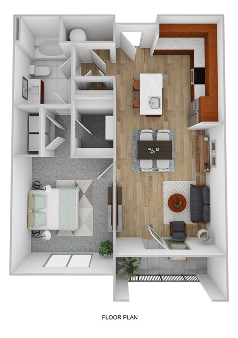 Floor plan for 1 bed, 1 bath, 760 sqft