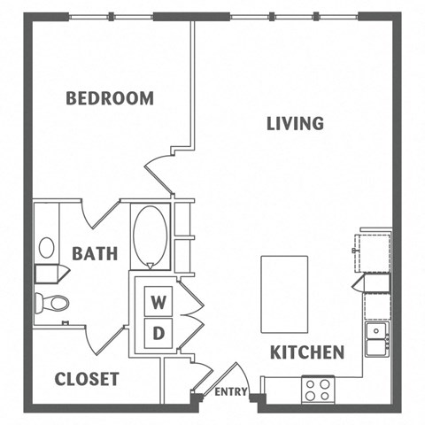 Floor plan for 1 bed, 1 bath, 840 sqft