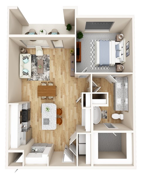 Floor plan for 1 bed, 1 bath, 848 sqft