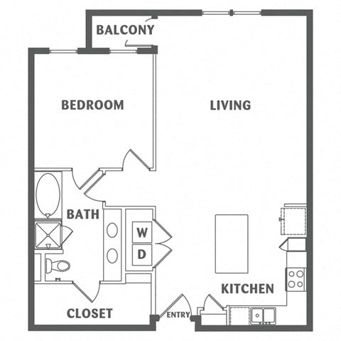 Floor plan for 1 bed, 1 bath, 965 sqft