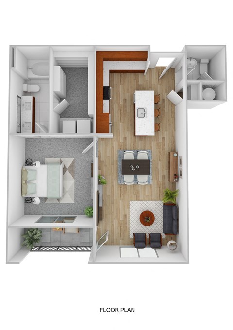 Floor plan for 1 bed, 1.5 baths, 827 sqft
