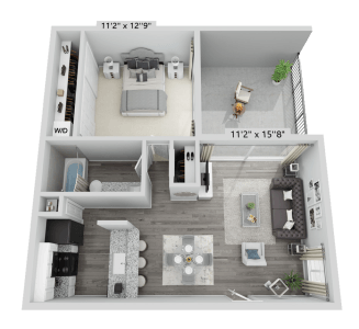 Floor plan for 1 bed, 1 bath, 625 sqft