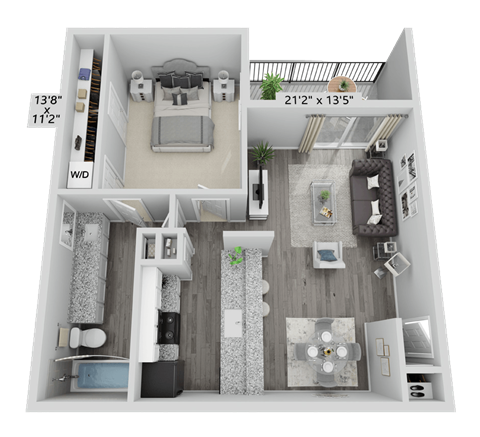 Floor plan for 1 bed, 1 bath, 686 sqft