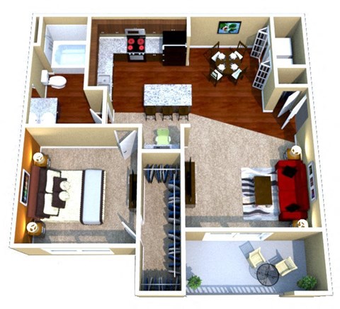Floor plan for 1 bed, 1 bath, 825 sqft