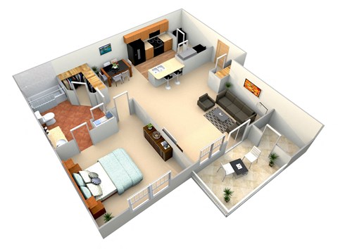 Floor plan for 1 bed, 1 bath, 700 sqft
