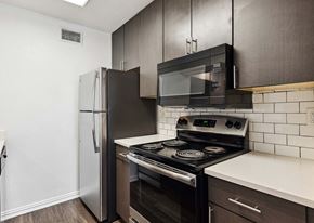 Denton apartment for rent - a kitchen with a stove microwave and refrigerator