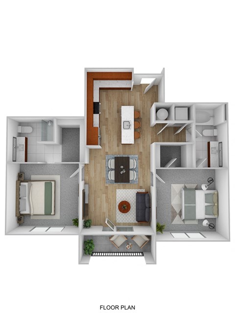 Floor plan for 2 beds, 2 baths, 976 sqft