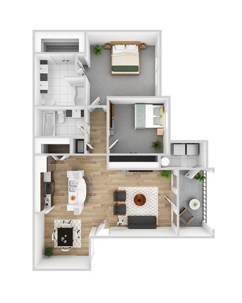 Floor plan for 2 beds, 2 baths, 1025 sqft
