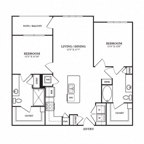 Floor plan for 2 beds, 2 baths, 1090 sqft