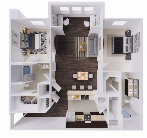 Floor plan for 2 beds, 2 baths, 1147 sqft