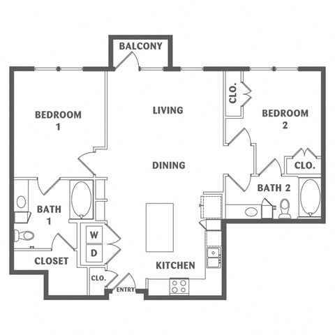 Floor plan for 2 beds, 2 baths, 1082 sqft