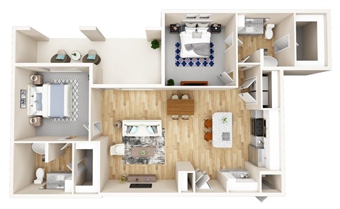 Floor plan for 2 beds, 2 baths, 1155 sqft