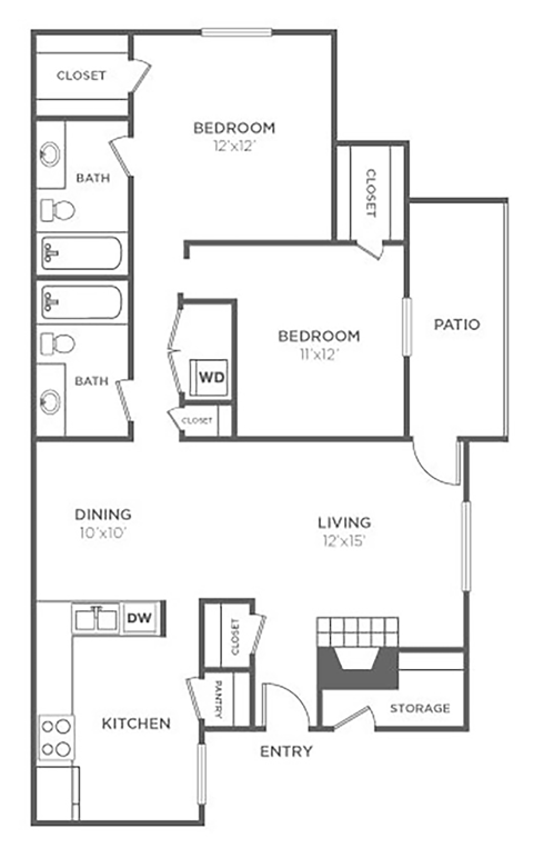 Floor plan for 2 beds, 2 baths, 1059 sqft