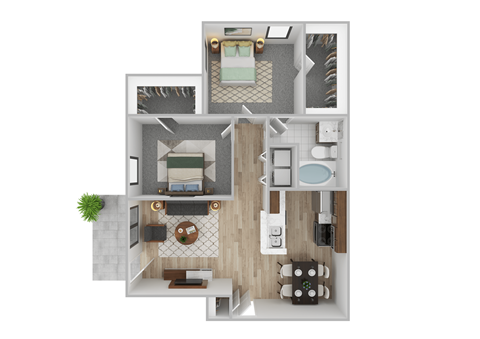 Floor plan for 2 beds, 2 baths, 952 sqft