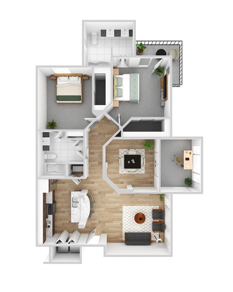 Floor plan for 2 beds, 2 baths, 1204 sqft