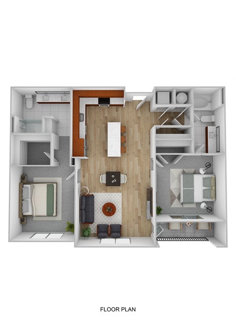 Floor plan for 2 beds, 2 baths, 1058 sqft