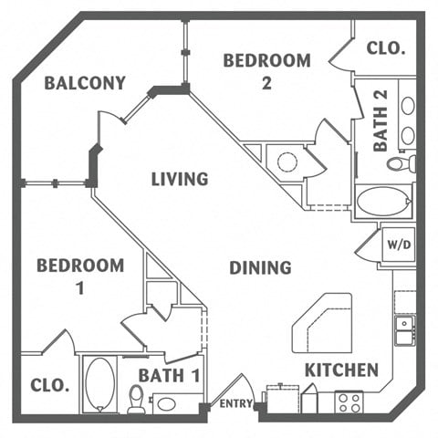 Floor plan for 2 beds, 2 baths, 1120 sqft