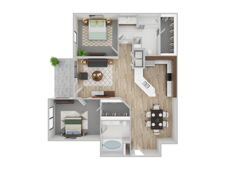Floor plan for 2 beds, 2 baths, 1113 sqft