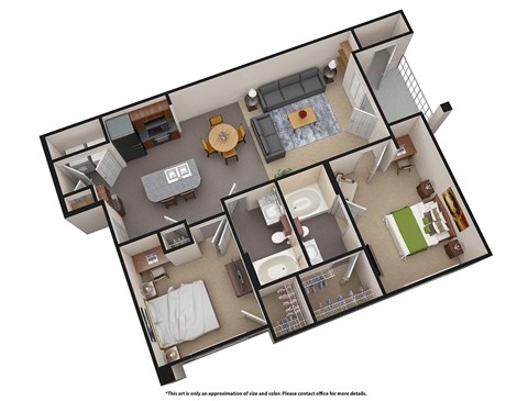 Floor plan for 2 beds, 2 baths, 1115 sqft