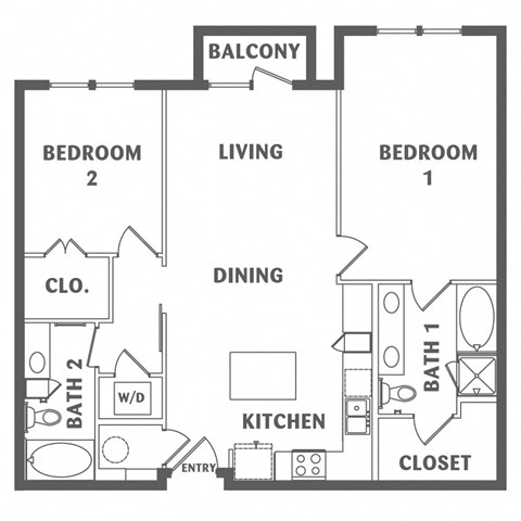 Floor plan for 2 beds, 2 baths, 1125 sqft