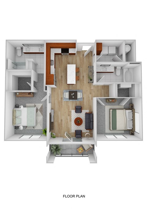 Floor plan for 2 beds, 2 baths, 1063 sqft