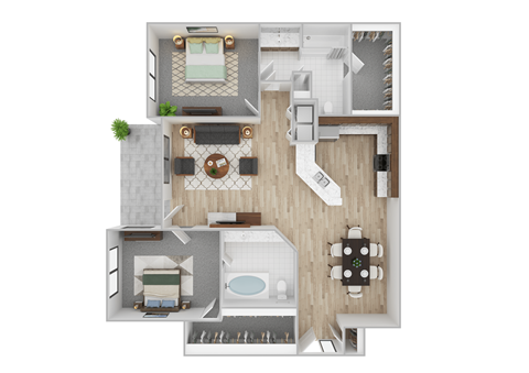 Floor plan for 2 beds, 2 baths, 1198 sqft