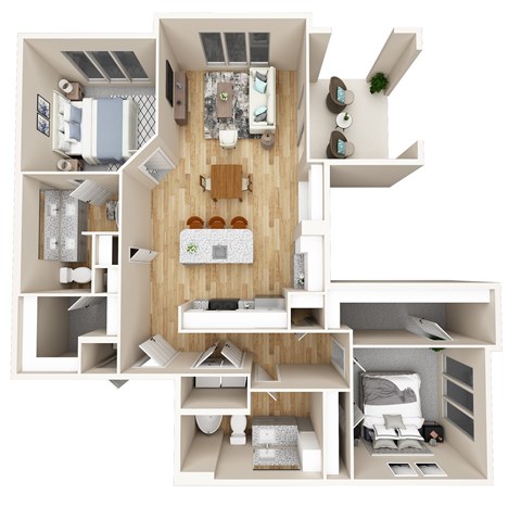 Floor plan for 2 beds, 2 baths, 1243 sqft
