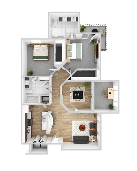 Floor plan for 2 beds, 2 baths