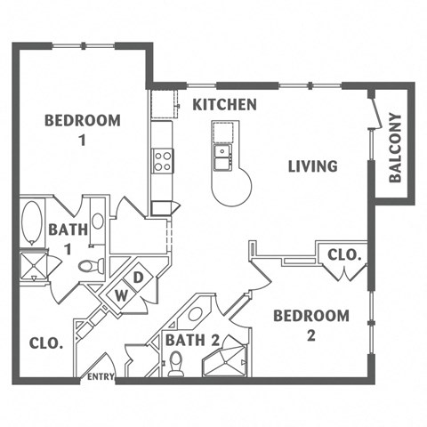 Floor plan for 2 beds, 2 baths, 1110 sqft