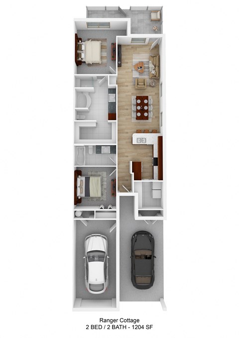 Floor plan for 2 beds, 2 baths, 1204 sqft