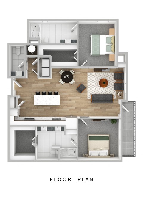 Floor plan for 2 beds, 2 baths, 1297 sqft