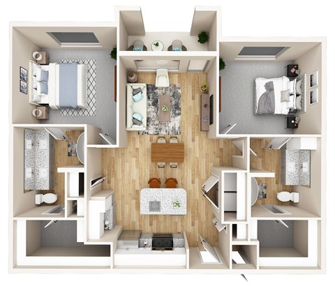 Floor plan for 2 beds, 2 baths, 1161 sqft