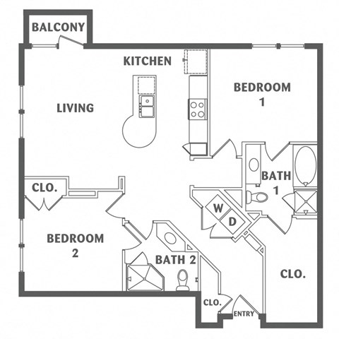 Floor plan for 2 beds, 2 baths, 1135 sqft