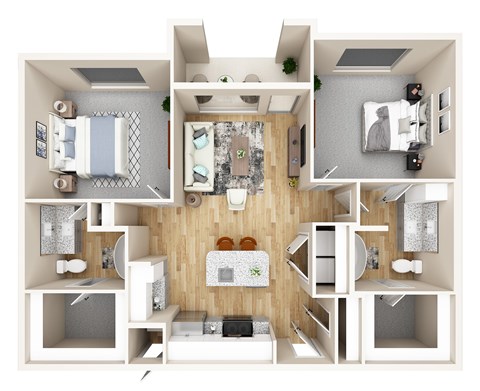 Floor plan for 2 beds, 2 baths, 1066 sqft
