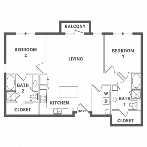 Floor plan for 2 beds, 2 baths, 1224 sqft