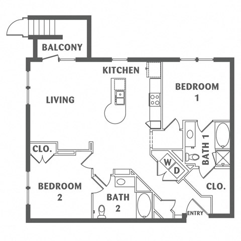 Floor plan for 2 beds, 2 baths, 1195 sqft