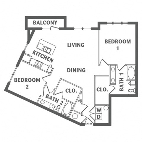 Floor plan for 2 beds, 2 baths, 1317 sqft