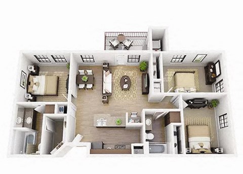 Floor plan for 3 beds, 2 baths, 1150 sqft