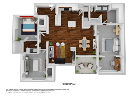 Floor plan for 3 beds, 2 baths, 1500 sqft