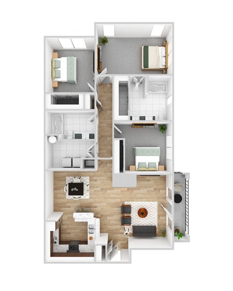 Floor plan for 3 beds, 2 baths, 1515 sqft