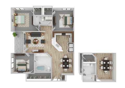 Floor plan for 3 beds, 2 baths, 1248 sqft