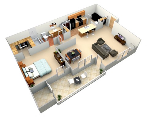 Floor plan for 1 bed, 1 bath, 793 sqft