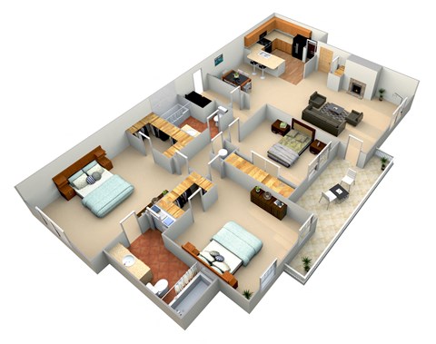 Floor plan for 3 beds, 2 baths, 1341 sqft