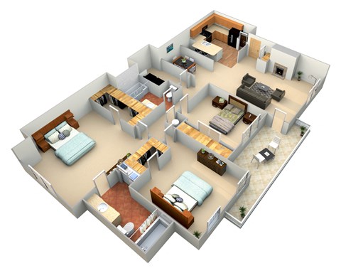 Floor plan for 3 beds, 2 baths, 1434 sqft
