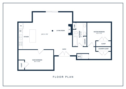 Floor plan for 2 beds, 1 bath, 1153 sqft