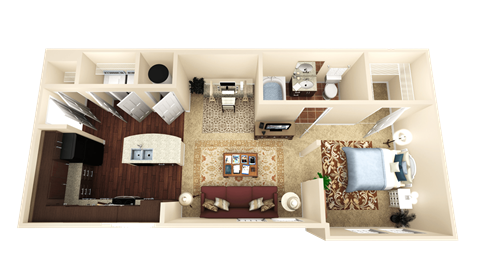 Floor plan for studio, 1 bath, 665 sqft