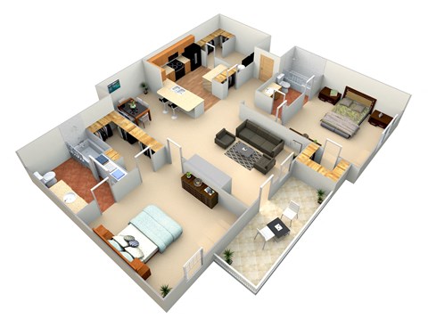 Floor plan for 2 beds, 2 baths, 1175 sqft