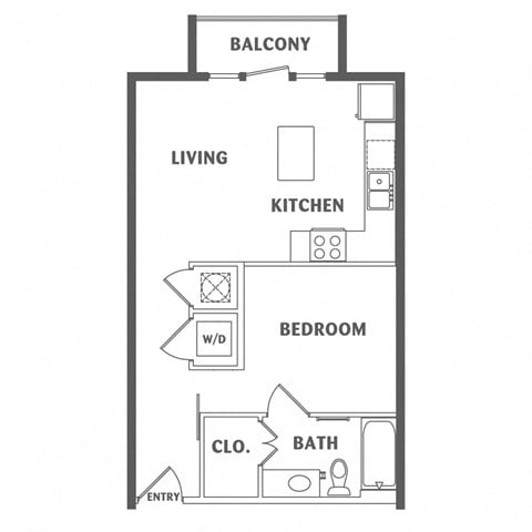 Floor plan for 1 bed, 1 bath, 572 sqft