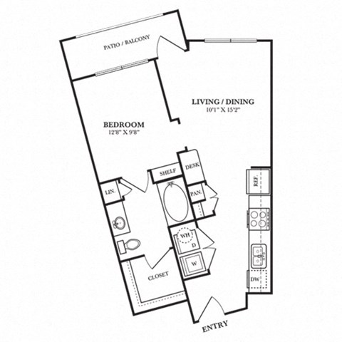 Floor plan for studio, 1 bath, 609 sqft