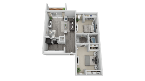 Floor plan for 2 beds, 1 bath, 895 sqft